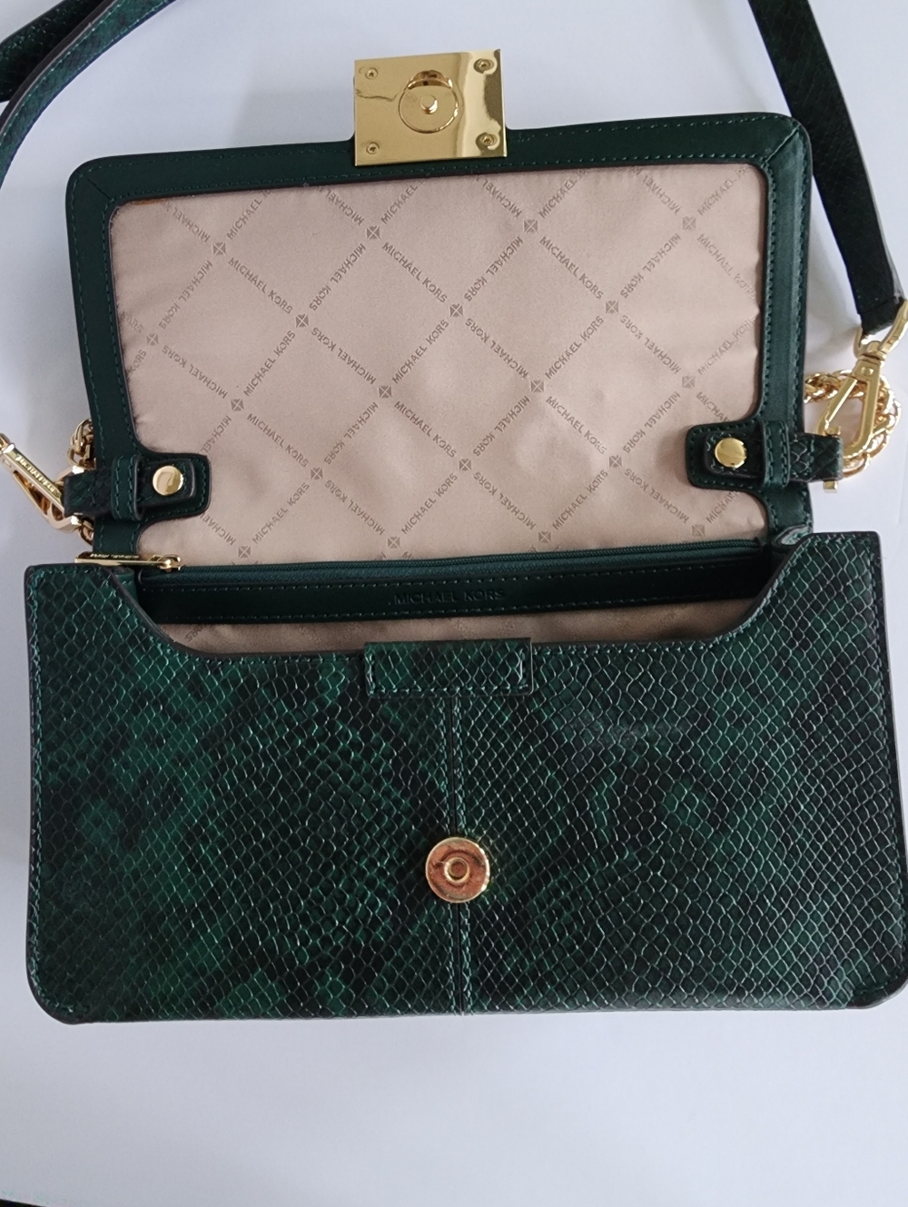 New Michael Kors Green Snake Embossed Leather Chain Crossbody Bag - Picture 10 of 10